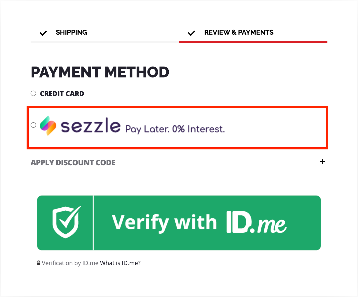 A screenshot showing how your checkout should look at Mark7reloading.com when selecting the option to pay with Sezzle at the checkout